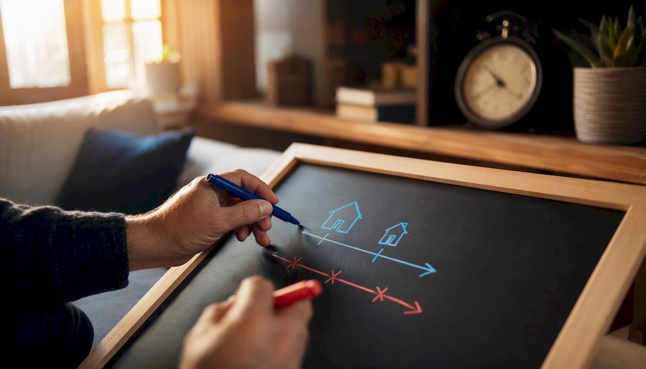 Hands sketching home sale strategy timeline
