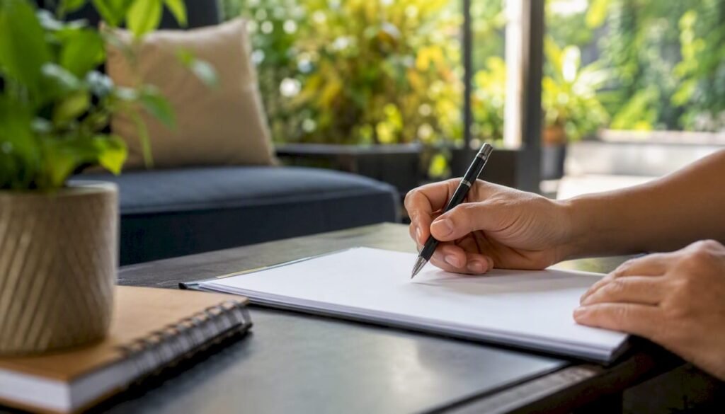 Hands signing home sale contract