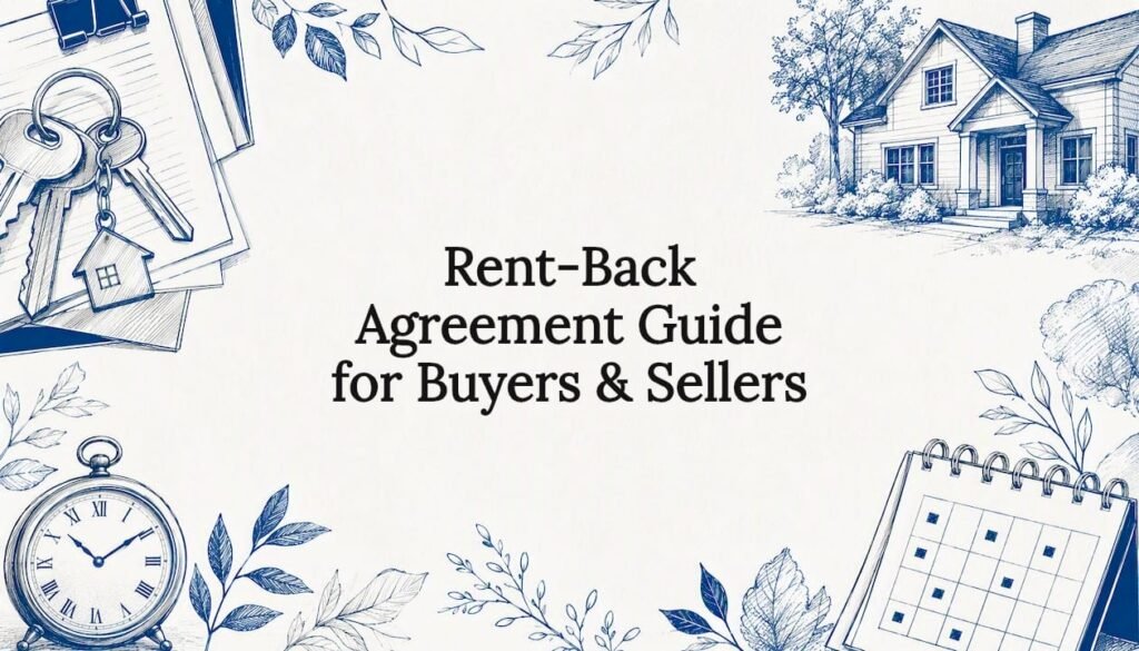 Decorative real estate agreement title card illustration