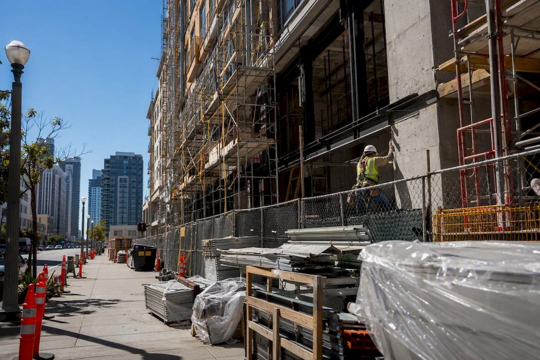 Construction site converting office to housing