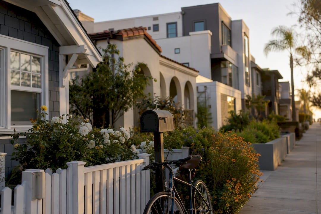 Suburban neighborhood street with homes