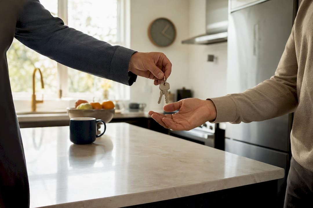 Tenant receiving keys from landlord during buyout negotiation