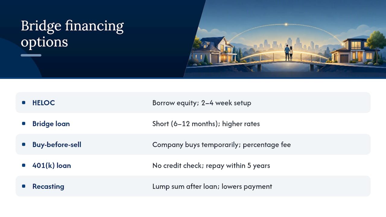 Comparison chart of financing options bridging home purchase and sale