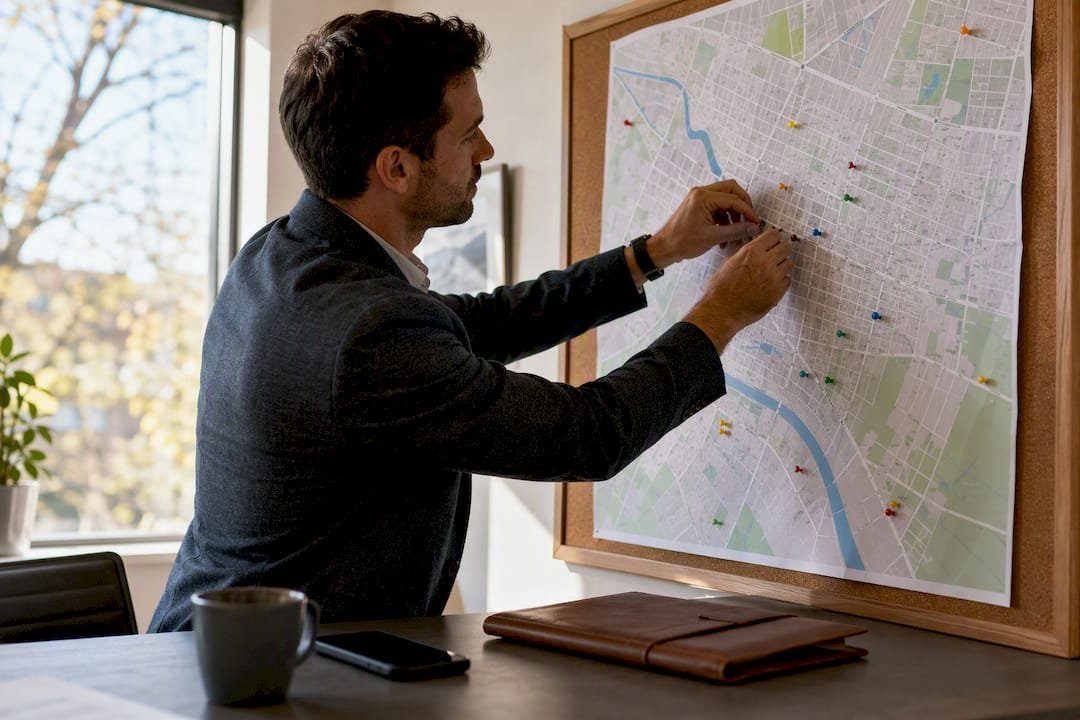 Agent placing pins on neighborhood map