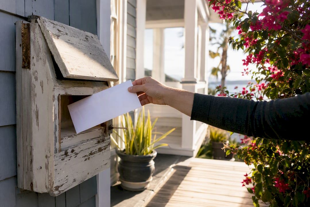 Hand mailing complaint letter at broker mailbox