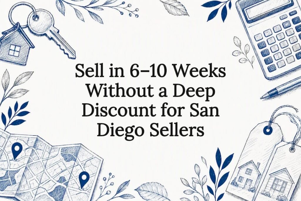 Decorative title card illustration for selling homes in San Diego