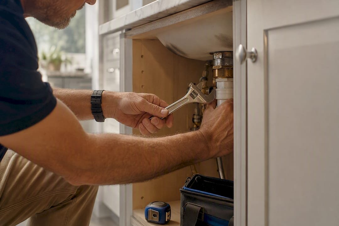Contractor assessing a home plumbing repair