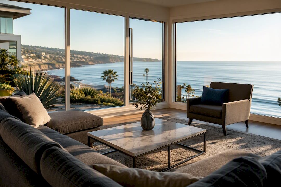 Coastal living room with ocean view