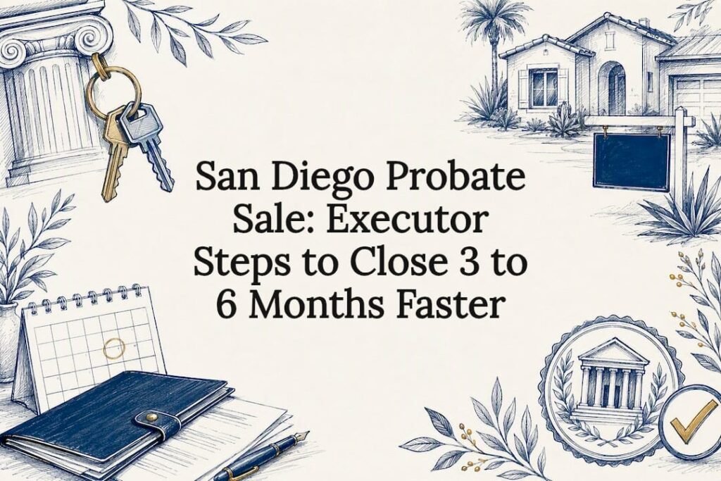 Decorative probate sale title card illustration