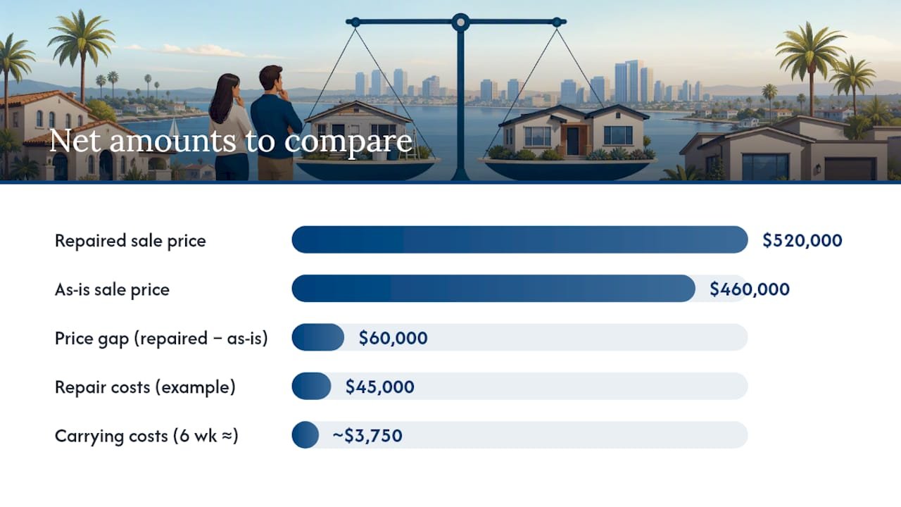 How Do You Calculate Net Proceeds for Repairs vs Selling As-Is? — overview diagram