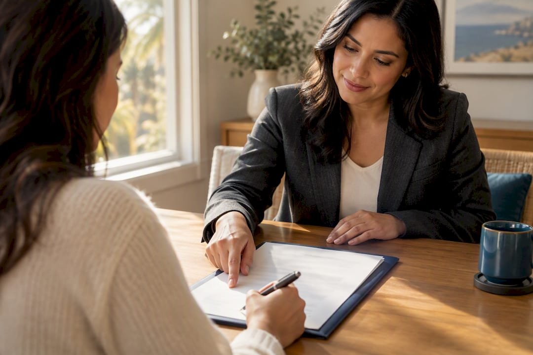 Mobile notary guiding an in-person signature