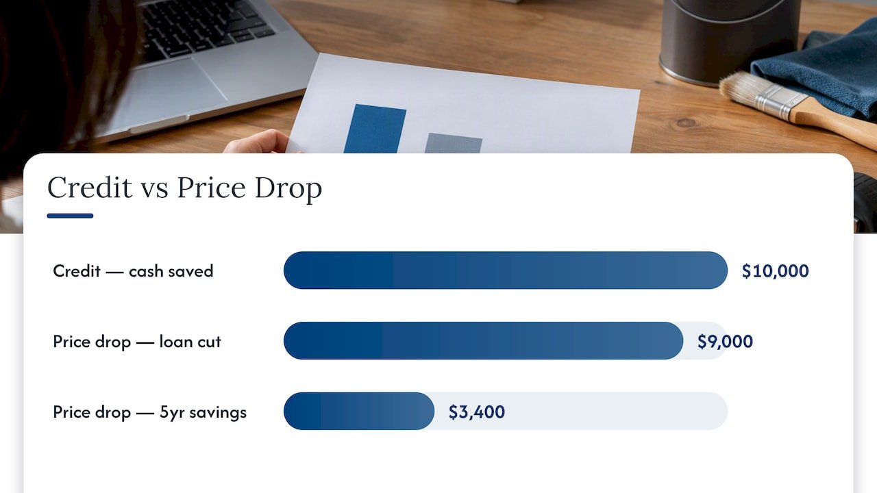 The buyer's math: $10,000 credit vs $10,000 price drop — overview diagram